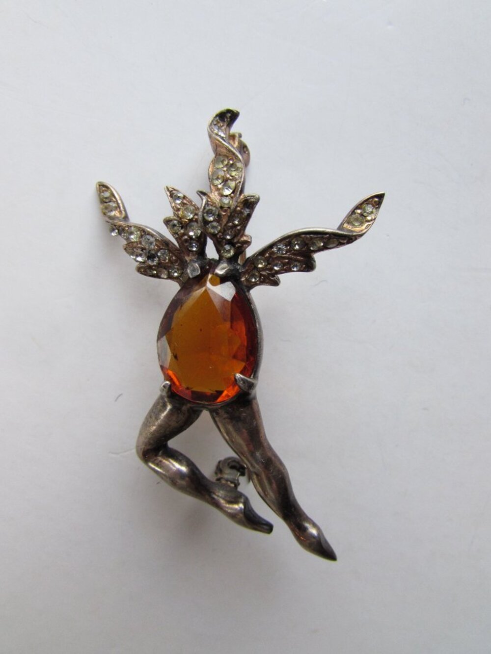 Surprising Brooch Sterling Silver Jelly Belly Rhinestone Flames - Picture 2 of 11